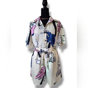 Playful Snoopy Cartoon Print Womens Short Set